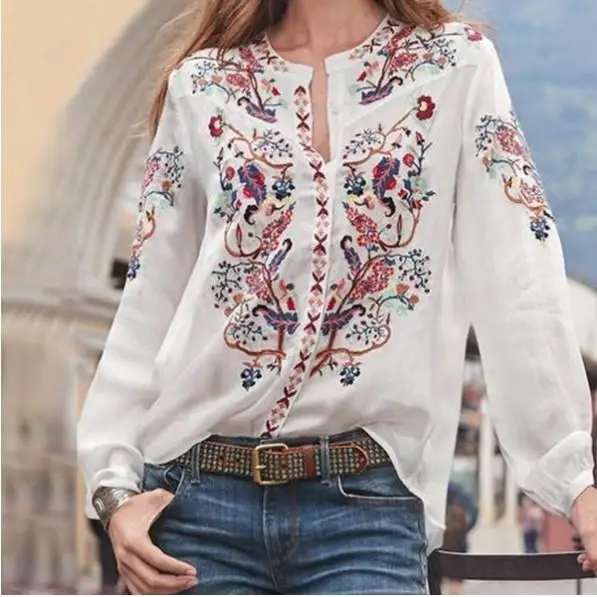 Sommer bedruckter Long Sve Damen irt Round Ne Pullover Casual Faion Blumendruck Top für Damen 25-29 Jahre alt