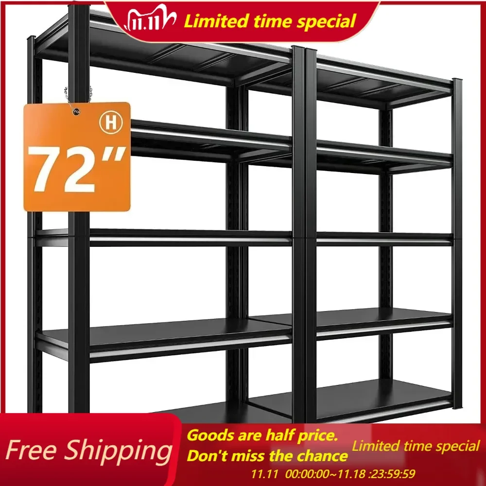 

72''H Garage Shelving Heavy Duty Garage Storage Shelves Load 2000 LBS Adjustable Metal Shelves for Storage 5 Tier Storage Rack