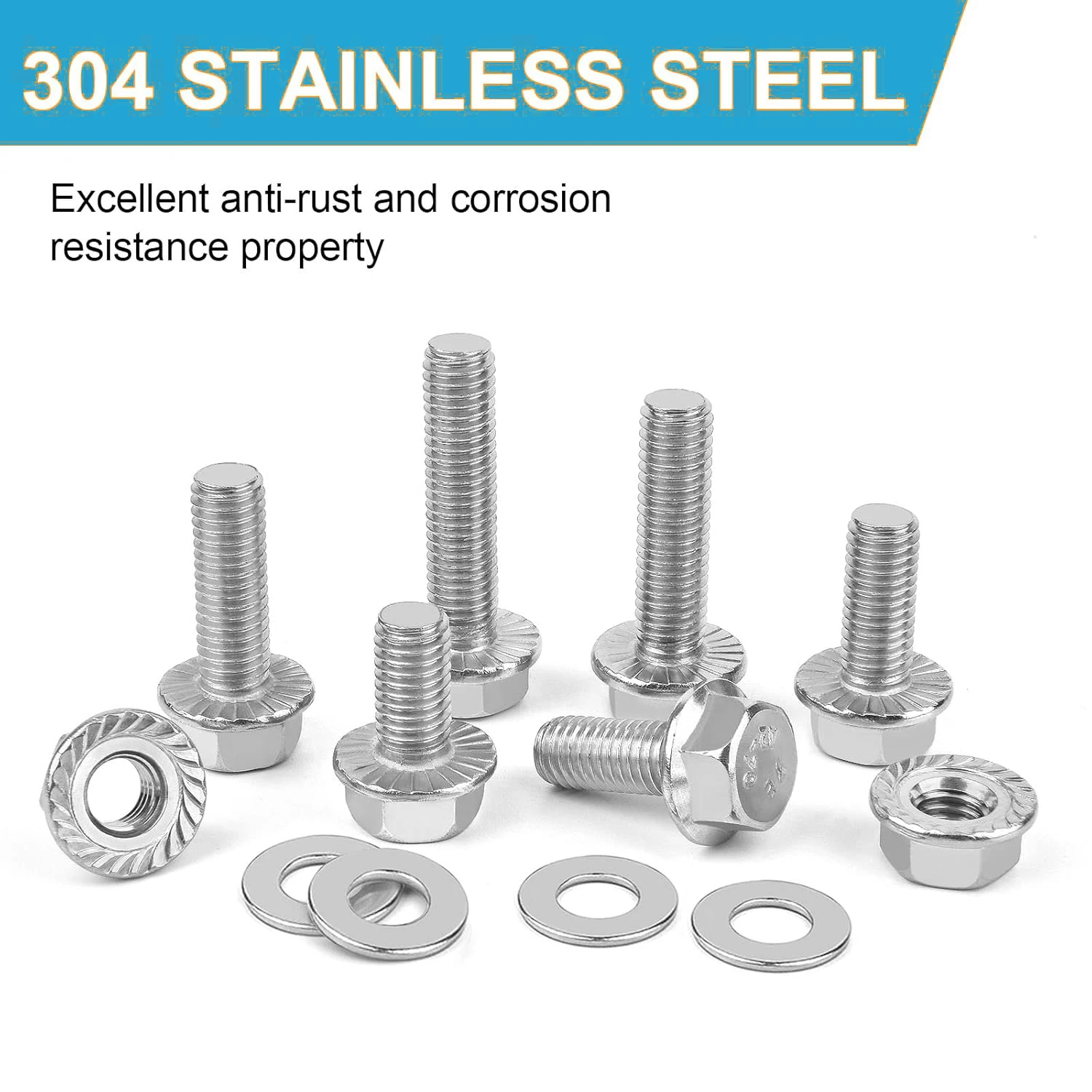 

M6-1.0 x 12/16/20/25/30mm flange hexagon head bolts, 135 pieces M6 flange hexagon screws, serrated flange nuts and washers, stai