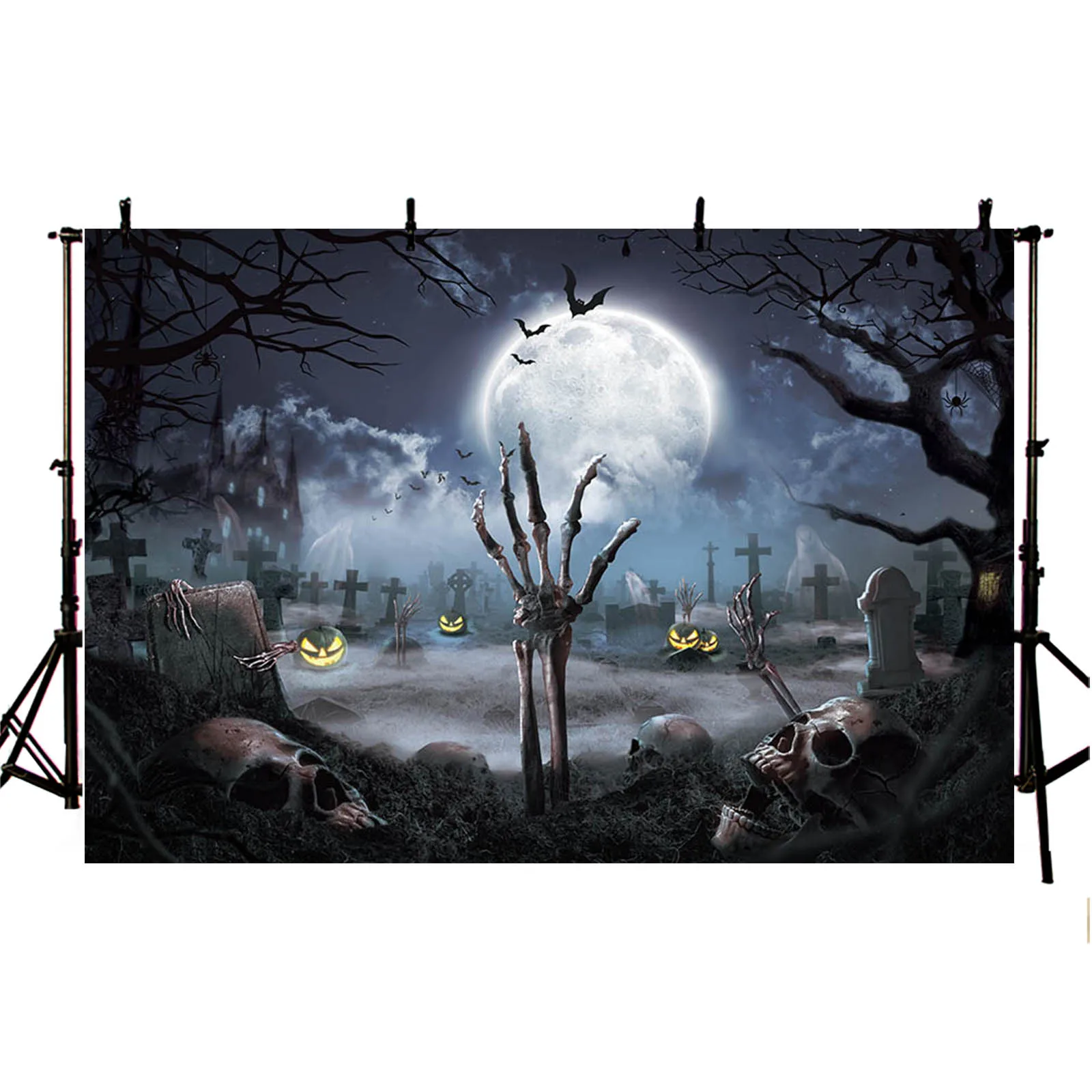 Halloween Photography Background Horror Night Scary Forest Pumpkin Lantern RIP Skull Spooky Party Decor Backdrop Photo Studio