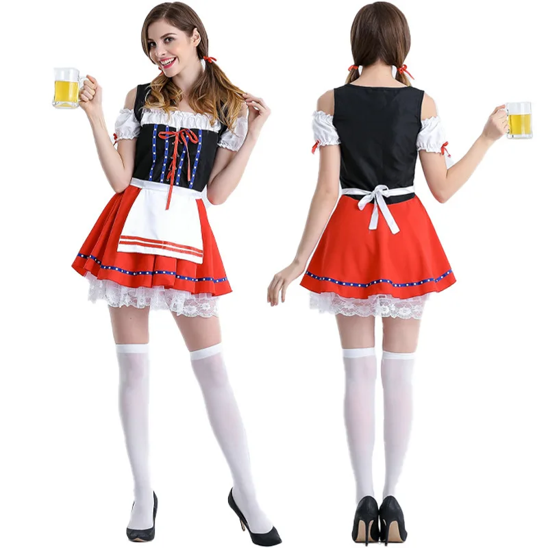 Adult Woemns Bavarian Dirndl German Dutch Beer Girl Maid Halloween Costume Fancy Dress