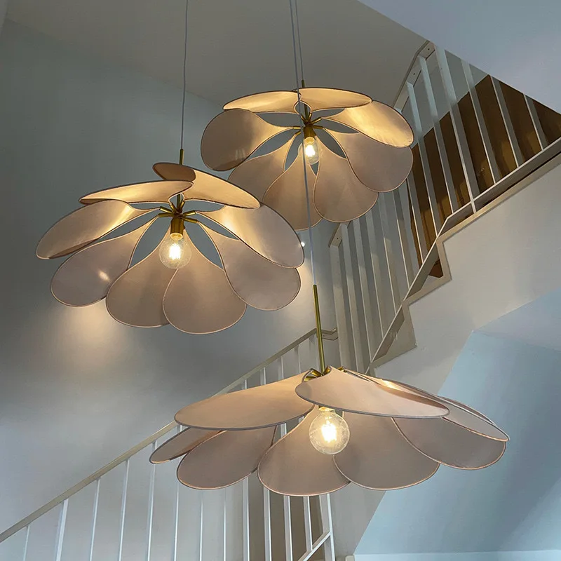 Fabric Petal Pendant Light Wabi Sabi Style Designer Hanging Lamp for Dining Room Living Room Bedroom Cafe Bar Decor