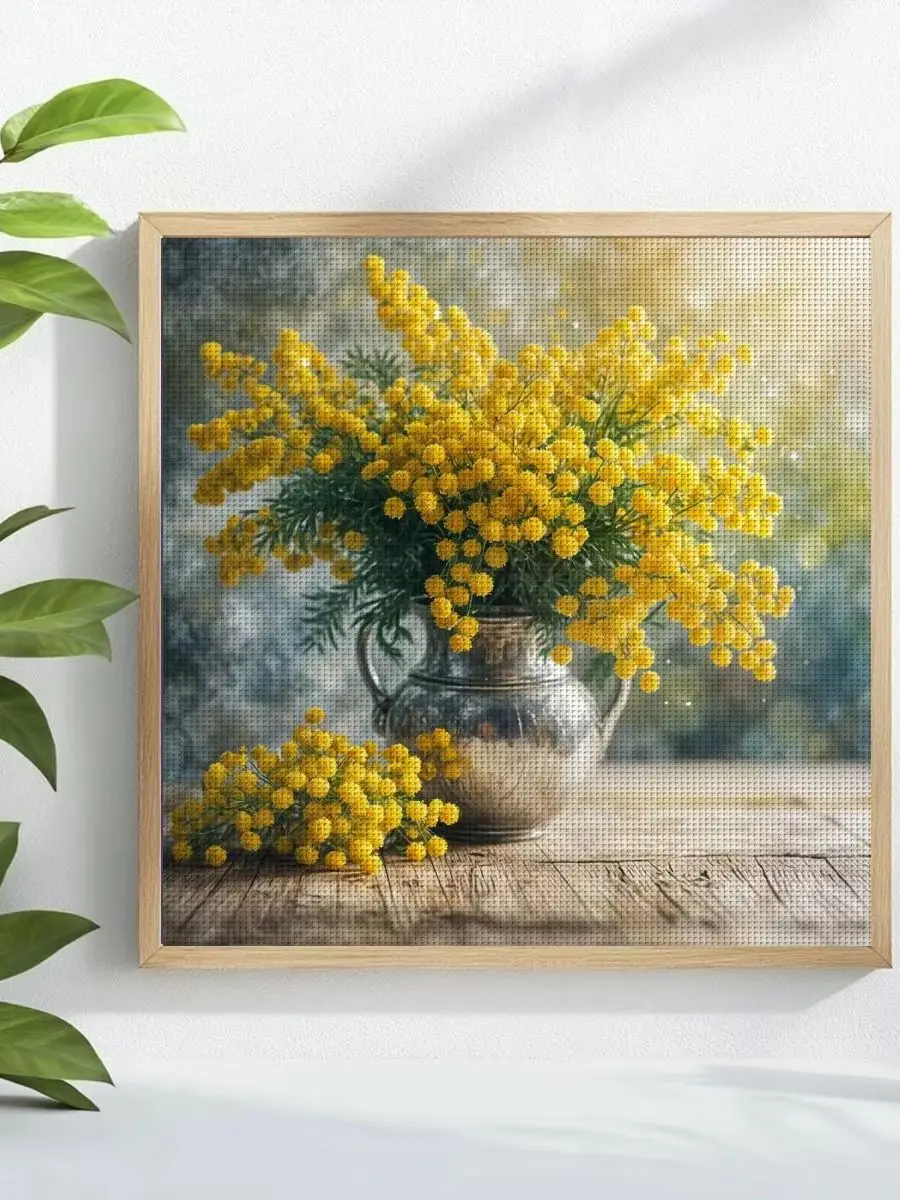 1 Stück 30x30 cm/11,8 Zoll Gelbe Blumen Gestempeltes Kreuzstich-Set DIY-Set 11/14/16CT DIY-Stickset DIY-Kreuzstich-Set – Detail 1