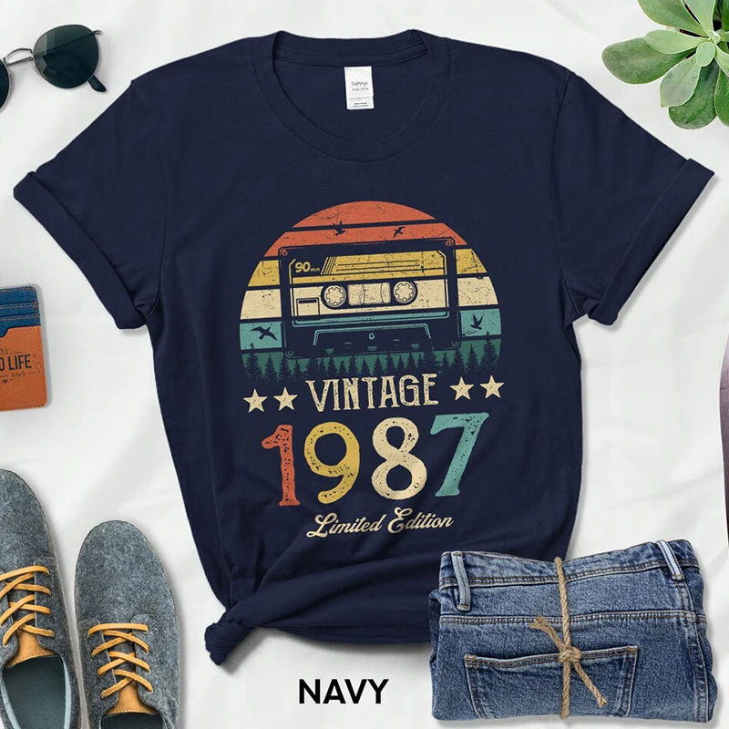 Retro kaseta Vintage wykonana w 1987 T-Shirt damski 37 lat 37 prezent urodzinowy Streetwear damski letni modna koszulka