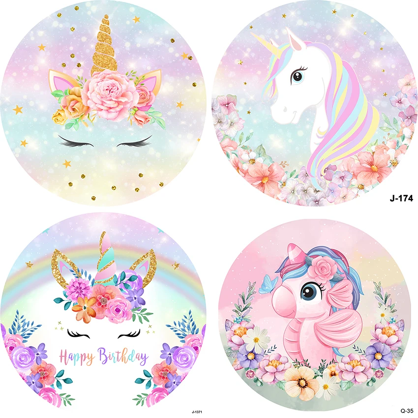 Baby Shower Rainbow Unicorn Party Round Backdrops for Photography Girls Birthday Circle Backgrounds Photo Studio Cylinder Covers