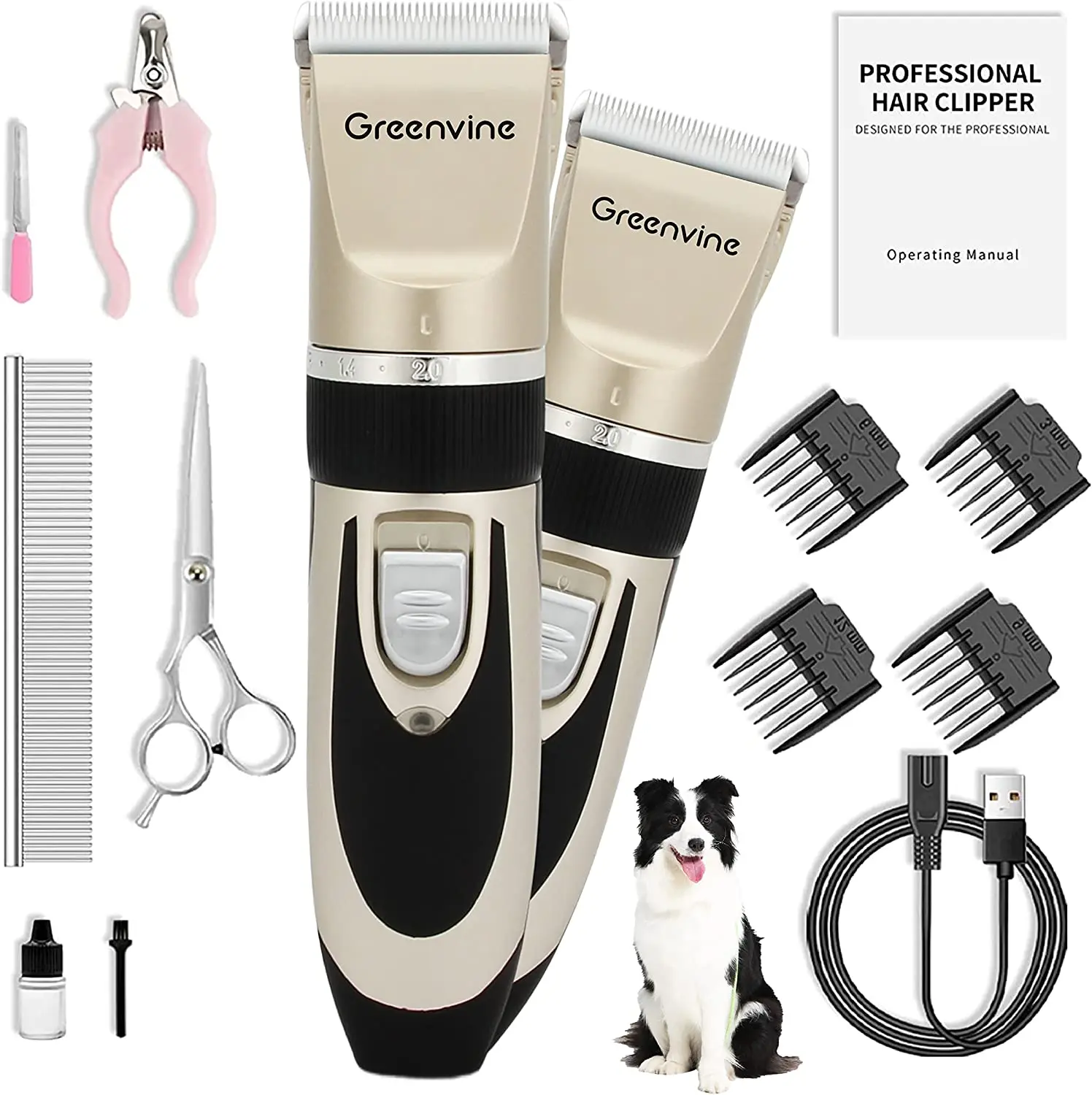 Dog Grooming Kit with Low Noise Rechargeable Cordless Pet Dog Trimmer Pet Grooming Tools for Thick & Heavy Coats