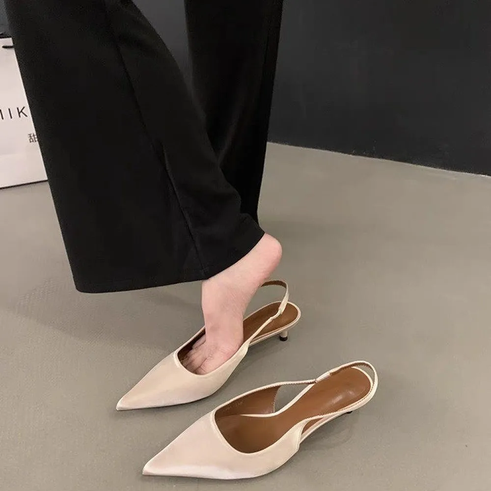 

Разноцветные женские сандалии на среднем каблуке с эластичной лентой и острым носком, противоскользящие универсальные сандалии 2025 года, новые летние уличные модные сандалии из искусственной кожи