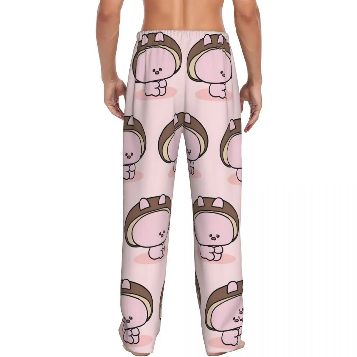 بنطال بيجامة Asamichan مخصص للرجال مطبوع عليه أرنب لطيف ملابس نوم مع جيوب