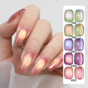 1/6PCS SS25 Cat Eye Gel Polish w/Glass Beads & Crystal, 5 Co...