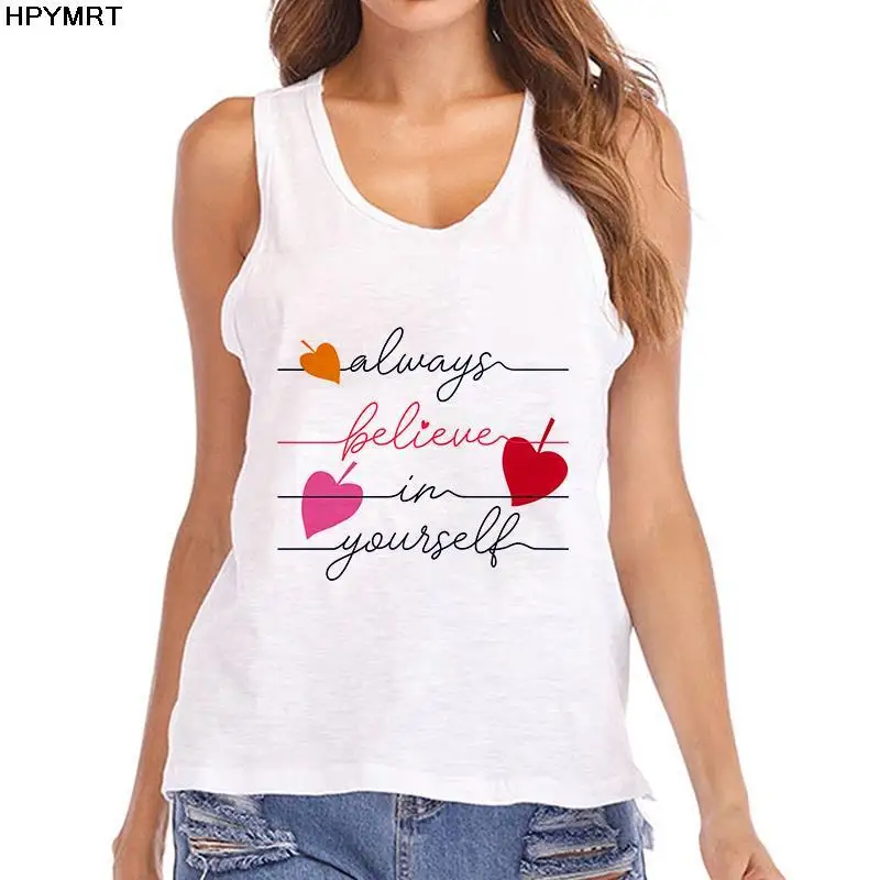 

Streetwear Fashion Casual Women's Vest Cute Cartoon letter Prints Sleeveless White Large size Top Tshirt Summer Female Clothing