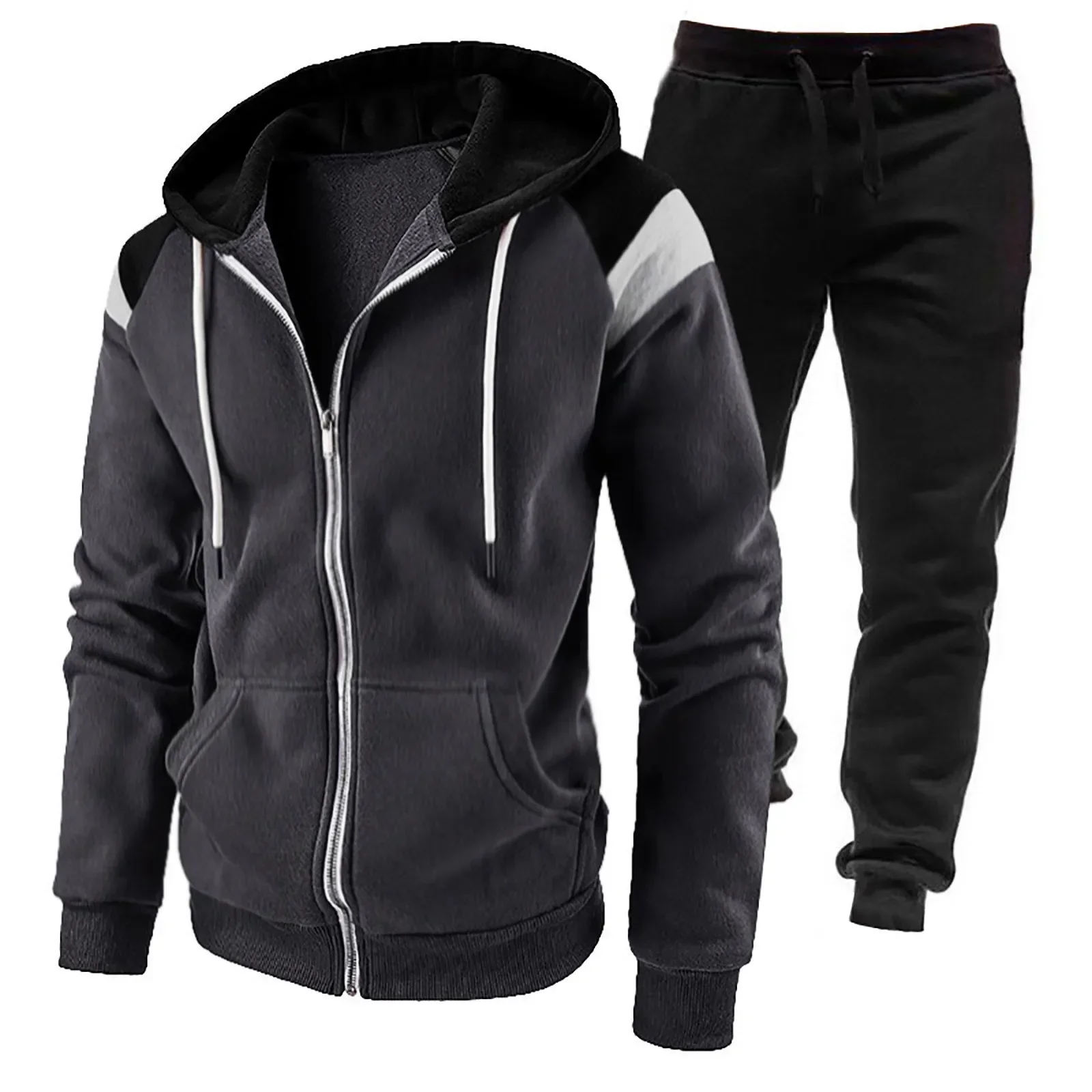 Men's Color Matching Hoodies With Zipper Japan Style Autumn And Winter Casual Temperament Sports Pullover Versatile Hoodies-----