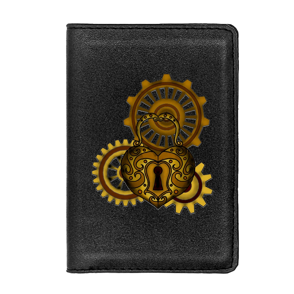 New arrivals Steampunk Gears design passport Cover Men Women Leather Slim ID Card Travel Holder Pocket Wallet Purse Money Case