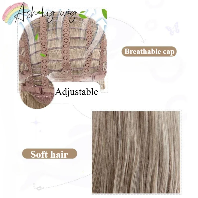 Blonde Wig with Bangs 22inch Medium Straight Hair Wig for Women Soft Natural Heat Resistant Fibers Synthetic Wigs 가발  Peluca