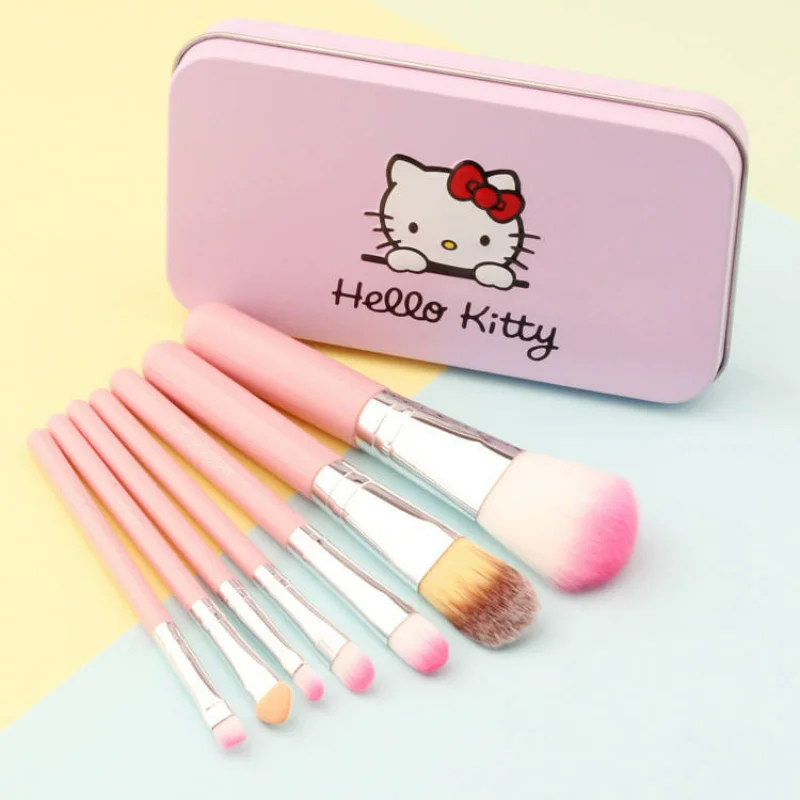 7/5pcs Sanrio Makeup Brush Set Soft Multifunctional Eyebrow Lip Eyeshadow Brush for Women Pink Black Iron Box Set Birthday Gifts