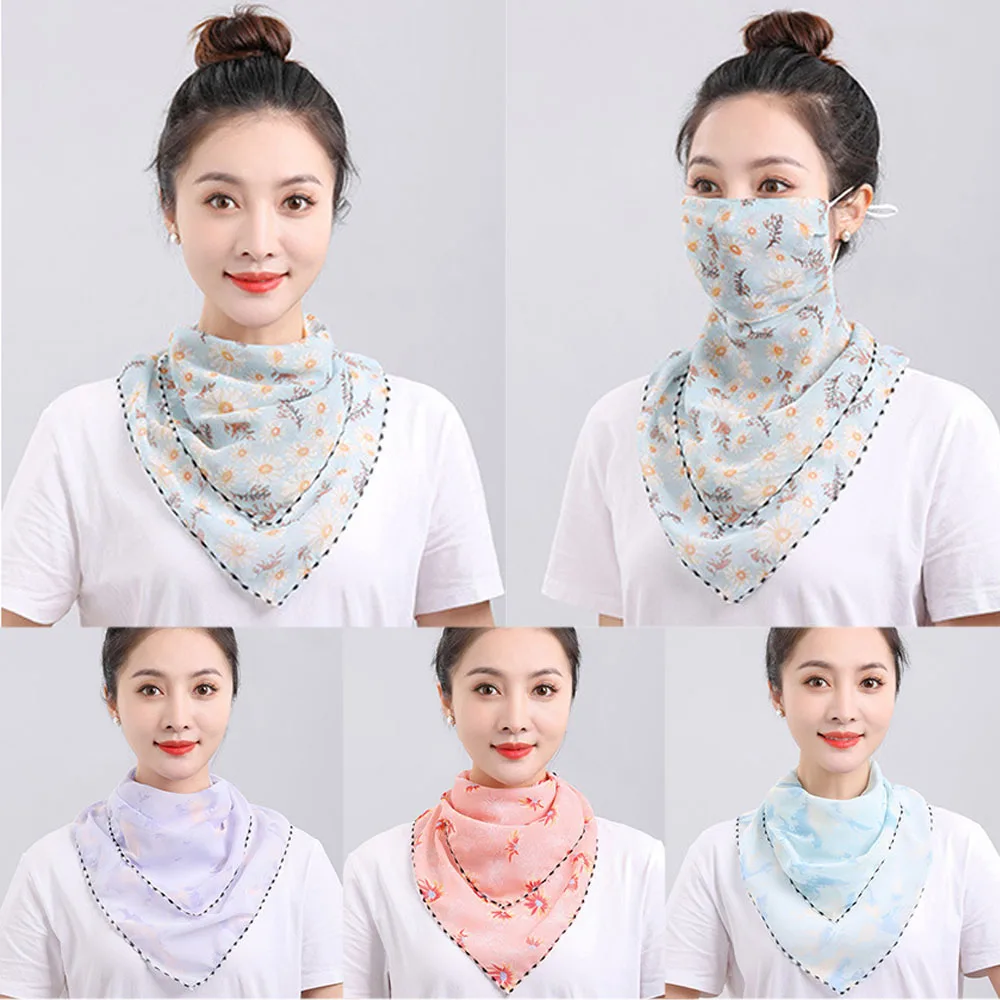 UV Protection Mask Flower Pattern Ear Hanging Sunscreen Mask UV Protection Neck Wrap Cover Bandana Scarf Women Sun Blocking Mask