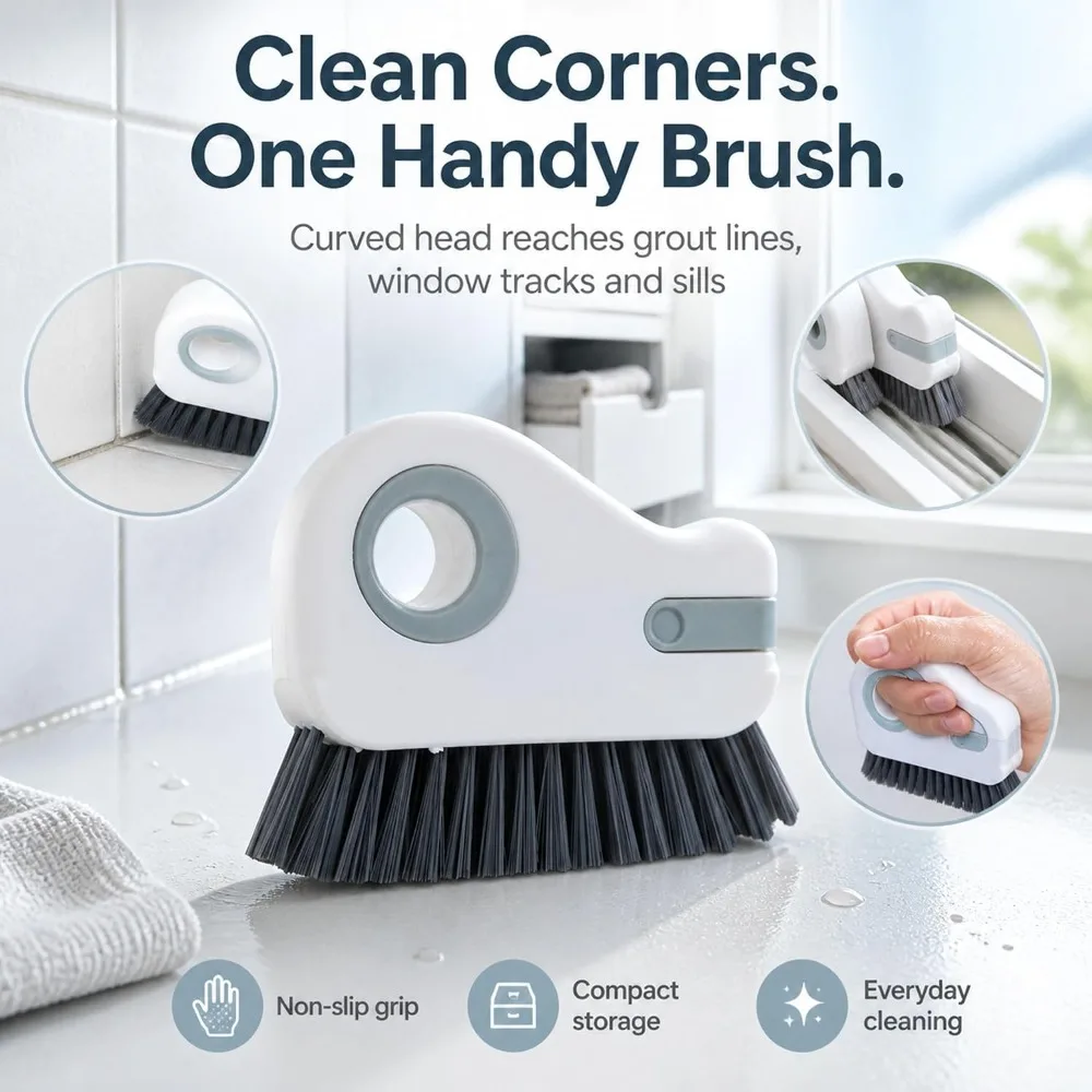 2 in 1 Groove Cleaning Brush, Window Track Cleaning Tools Multifunction Window Track Cleaner with Hidden Scraper,Crevice Brush