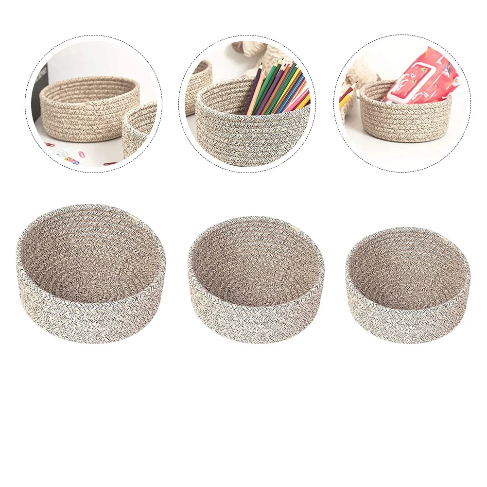 

3Pcs Household Woven Storage Basket Cotton Rope Multi-Function Desktop Snacks Makeup Container Decorative Sundries Basket