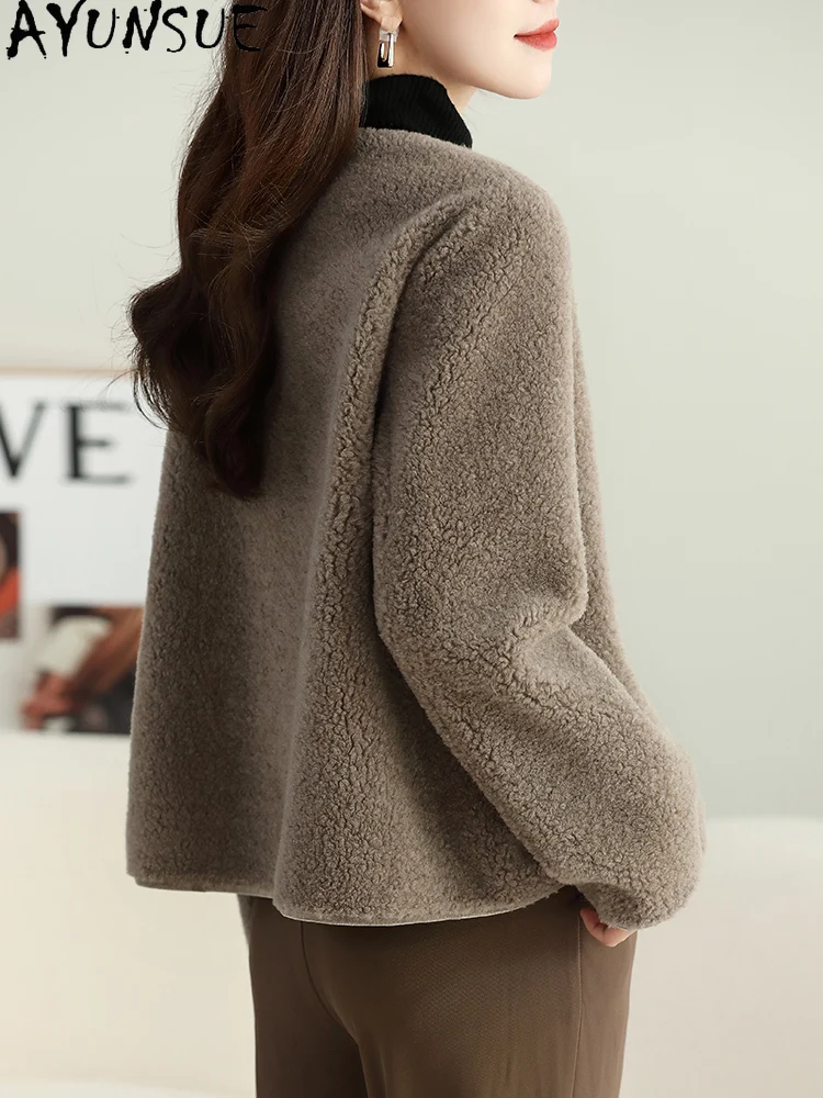 AYUNSUE Cappotto di Lana 100% Donna Grana Pecora Shearling Giacca Autunno Inverno Abbigliamento Donna Nuovo in Cappotti Пegoьто Ж Dien onderе Pelliccia Composita