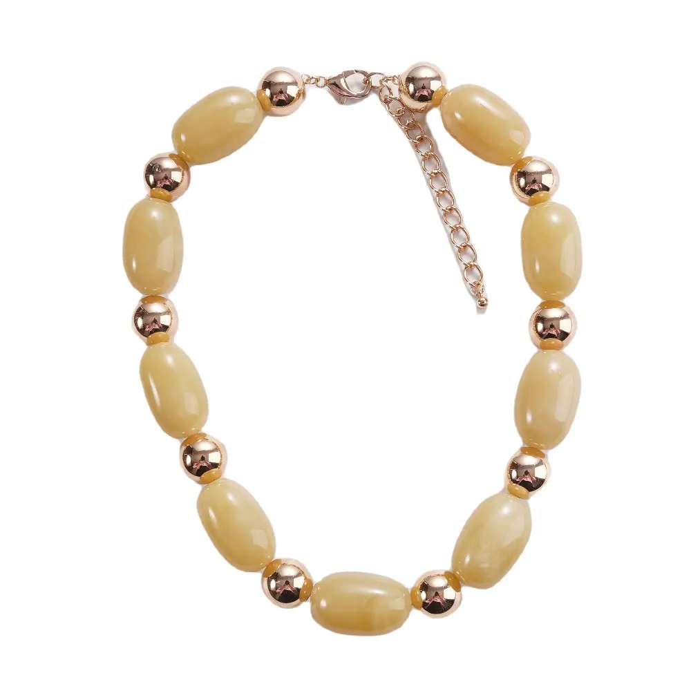 

Fashionable Irregular Oval Bead Chain Yellow Short Neck Jewelry For Both Men And Women Summer Accessories