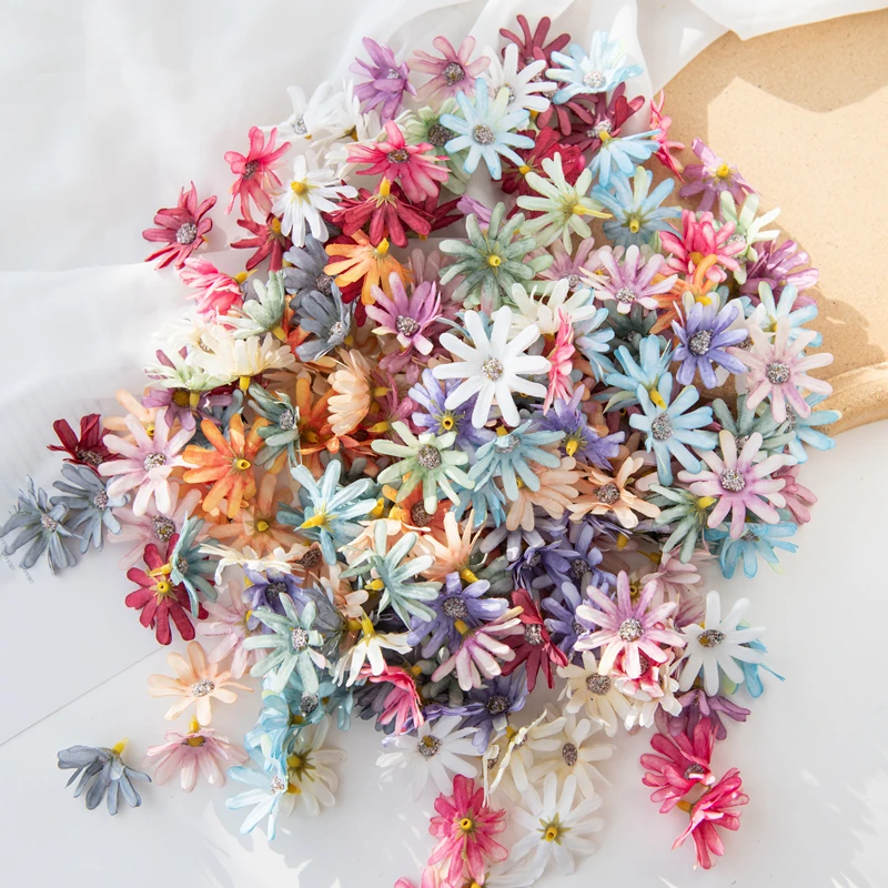 500PC 4CM Fake Silk Daisy Head Party Wedding Christmas Wreath Decorative Home Decoration DIY Cake Candy Box Artificial Flowers