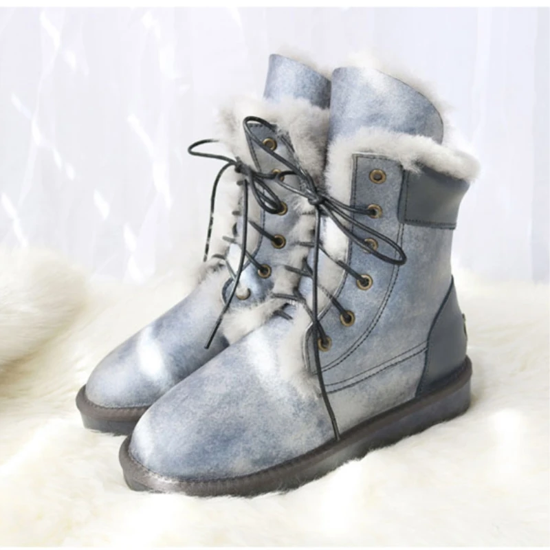 G & Zaco Echte Schapenvacht Lederen Snowboots Vrouwen Wollen Laarzen Waterdichte Natuurlijke Schapenbont Winter Dames Platte Schoenen