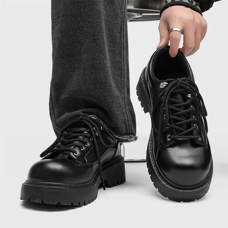 

Spring casual men's shoes height increasing retro leather shoes derby niche low top big head fashion business thick soled shoes
