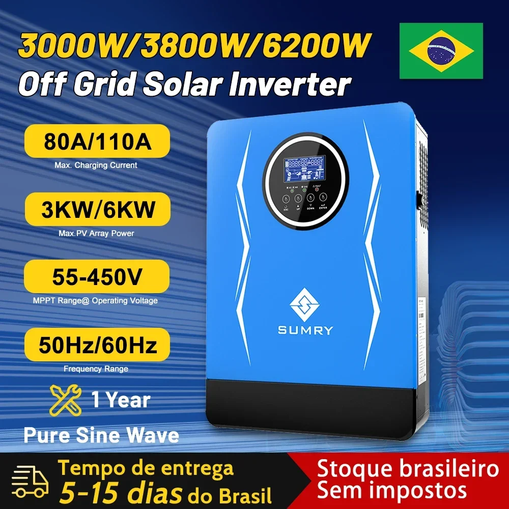 SUMRY SP Hybrid Inverter Off Grid 3.8kw 6.2kw 24/48VDC To 220VAC Solar Inverter MPPT Pure Sine Wave Power Inverter