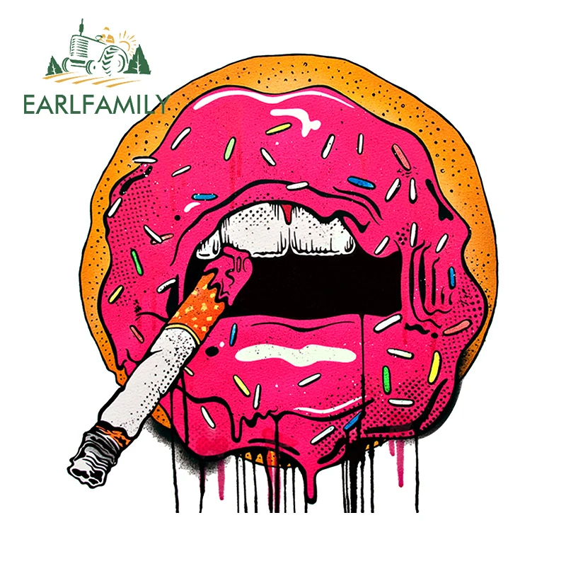 EARLFAMILY 13cm X 12.3cm for Doughnut Smoking Mouth Sexy Car Stickers Occlusion Scratch Funny Decals Simple Bumper Car Goods