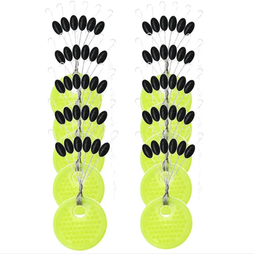 60pcs/10 Group Rubber Space Beans Fishing Float Sea Carp Fly Fishing Black Rubber Oval Stopper Fishing Bobber Float Bean