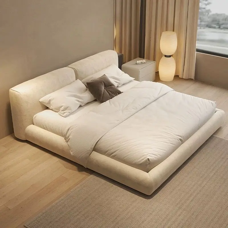 Italian Wabi **** Minimalist Tatami Bed Cream Wind Tofu Block Matte Fabric  Master Bedroom Double  Wedding