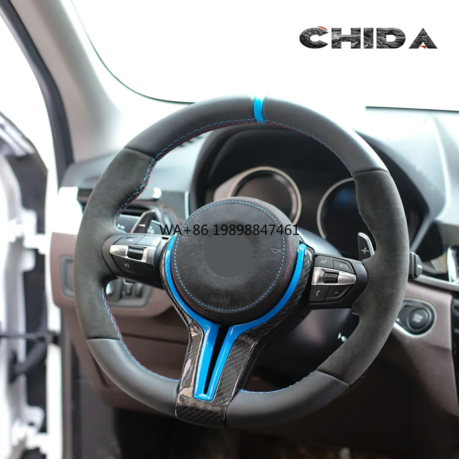 

Custom Alcantara Suede Blue Interior Trim Steering Wheel for BMWs E90 E92 E93 F15 F21 F10 F30 F86 F80 Accessories