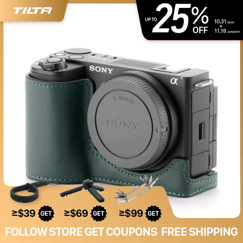 TILTA for Sony ZV-E10 II Leather Camera Case Protective Case Top Grain Leather -Green 62g TA-T69-LCC-GN