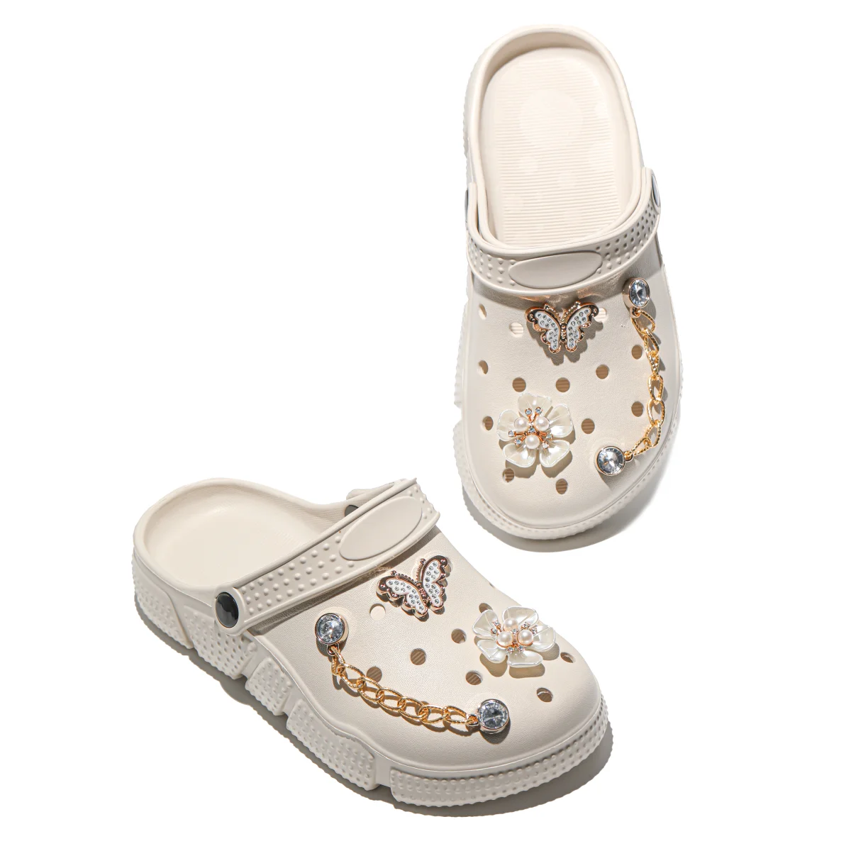 Women's Fashion Garden Shoes with butterfly and Flower Accessories, lightweight Non-Slip EVA Clogs Shoes for Summer 888