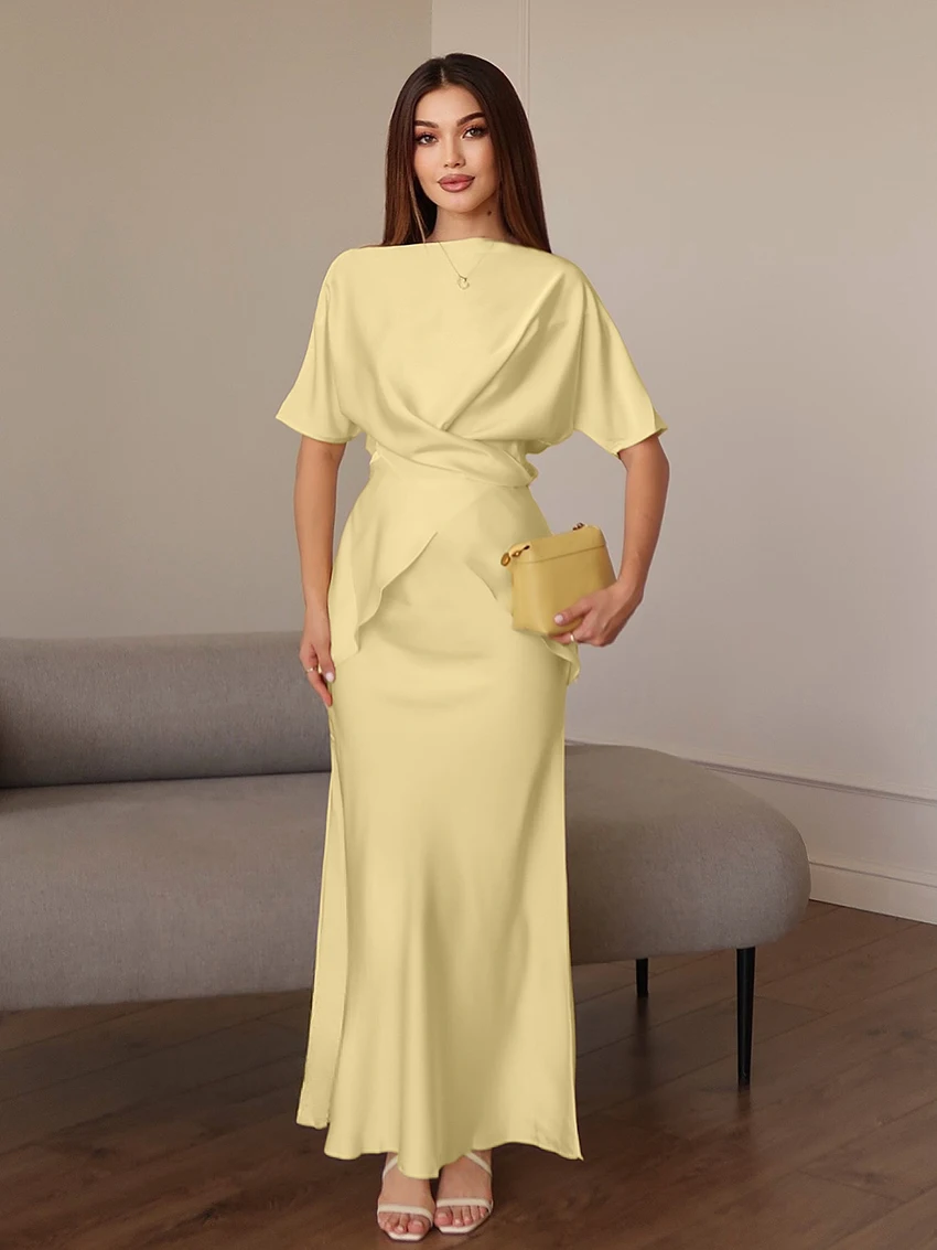 

Marthaqiqi элегантный женский костюм для сна с круглым вырезом, ночные рубашки с короткими рукавами, длинные юбки, модные женские пижамы, комплекты из 2 предметов