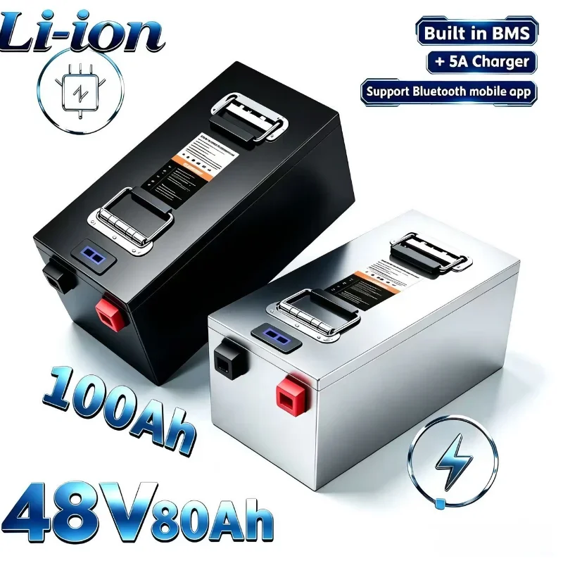 48V 80Ah & 100Ah Lithium Power Battery, Integrated BMS Safety Control, Applicable to Solar Panel System, Caravan, Backup Power a