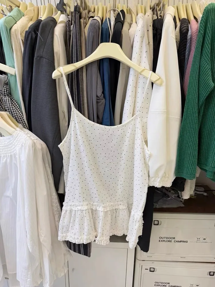 

Korean Sle Sweet Polka Dot Strap Vest Women's Autumn Winter Loose Layering Outerwear Age Reduction Svel Top