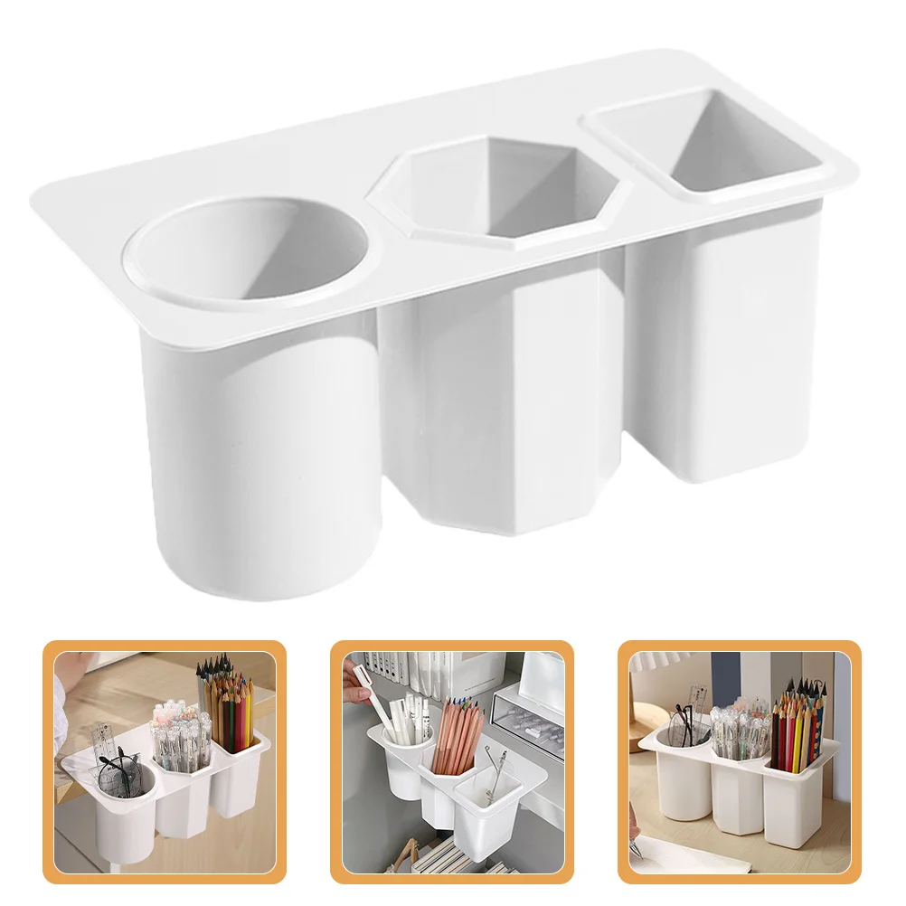 

Desk Side Storage Box 3-Compartments Smooth Surface Desktop Organizer Pen Holder for Office School Cosmetics Pen Holder