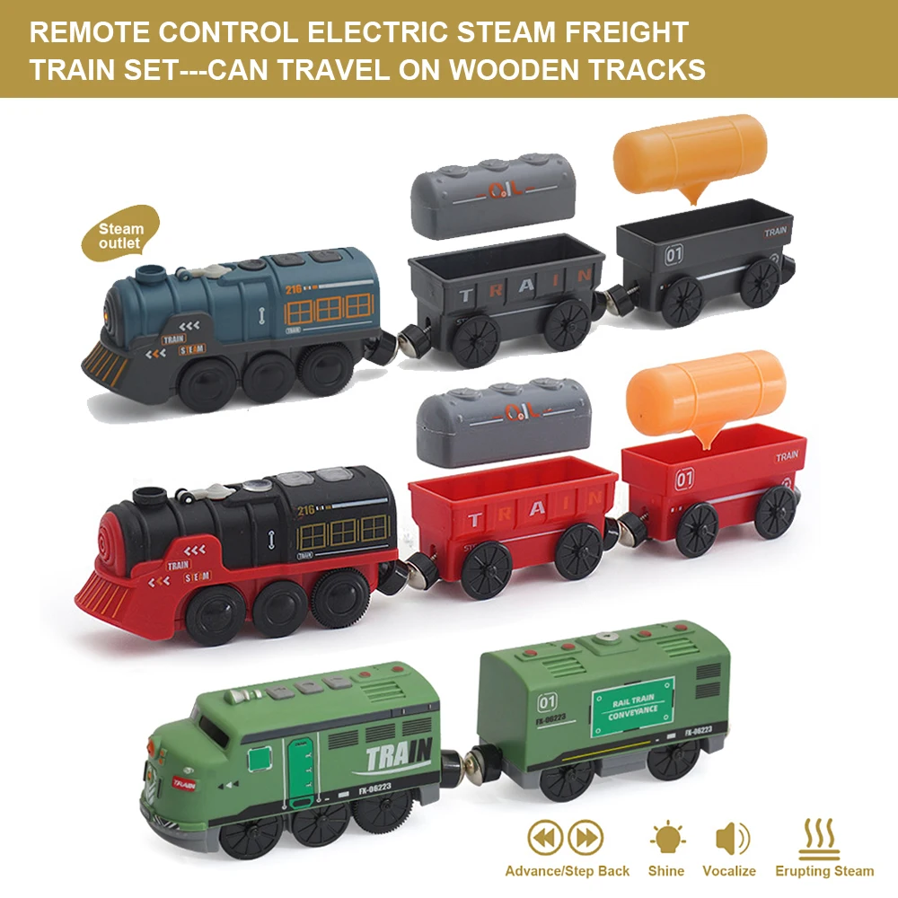 Juego de tren de motor de tren de carga de vapor Retro con luz de sonido y Control remoto, tren pequeño de vía eléctrica magnética, juguete para niños, W01