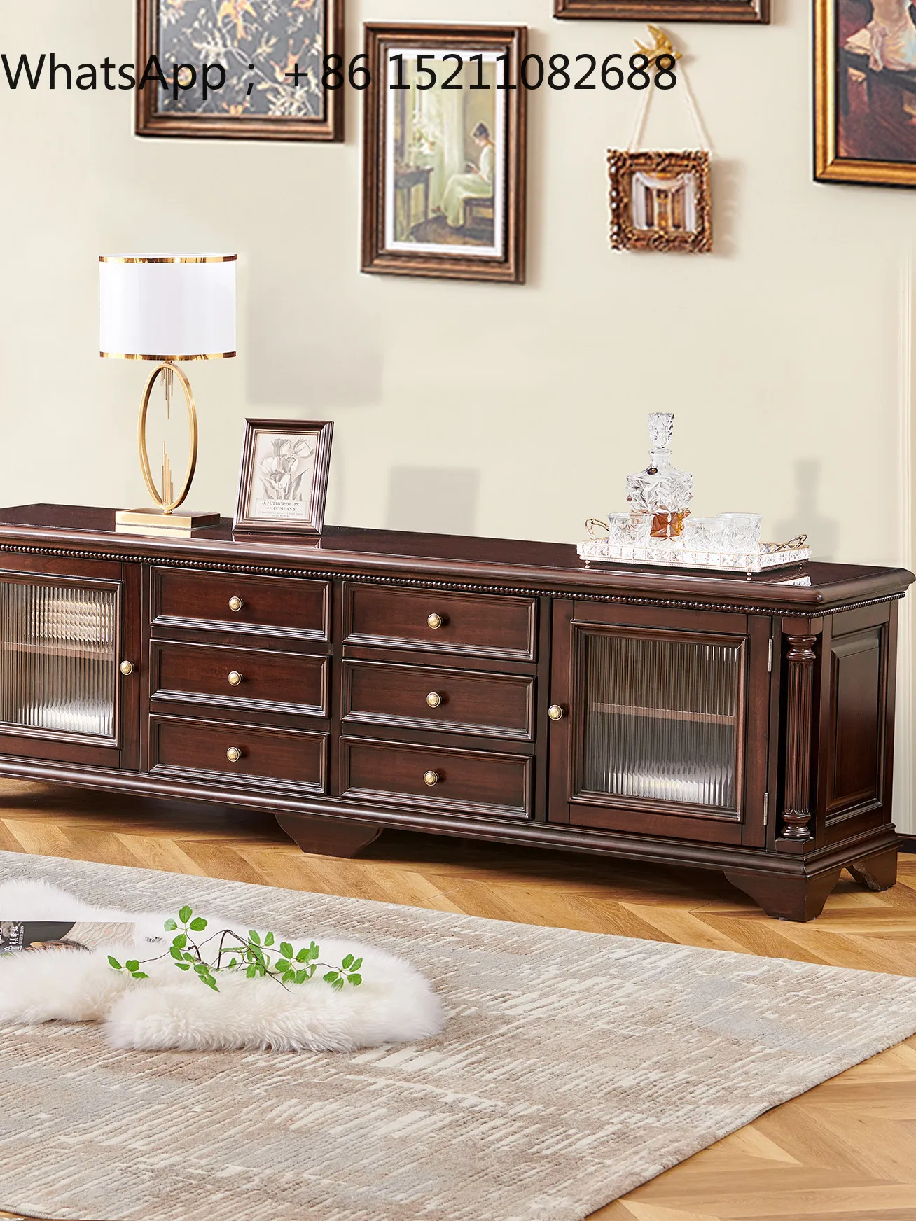 LLY all solid wood light luxury TV cabinet living room home retro large and small apartment furniture
