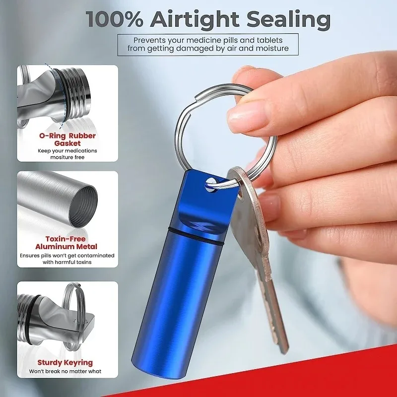 1Pcs Waterproof Aluminum Pill Box Keychain Carabiner Medicine Case Container Bottle Holder Outdoor Pill Case PillBox