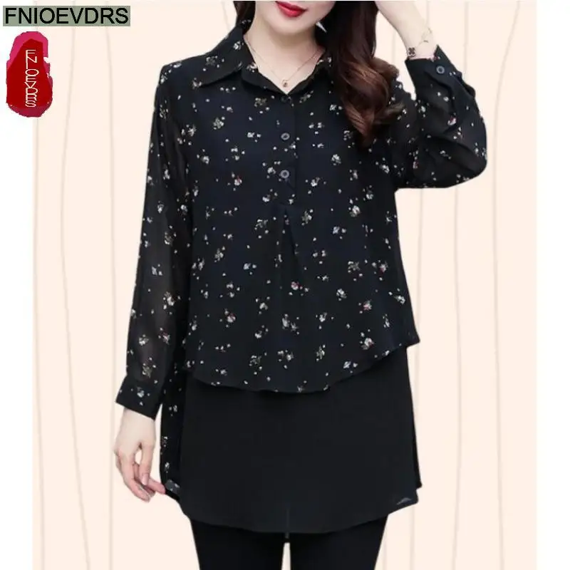 

L-5XL Loose Clothes Women 2023 Elegant Office Lady Long Shirts Floral Print Retro Vintage Ruffles Black Belly Peplum Tops Blouse