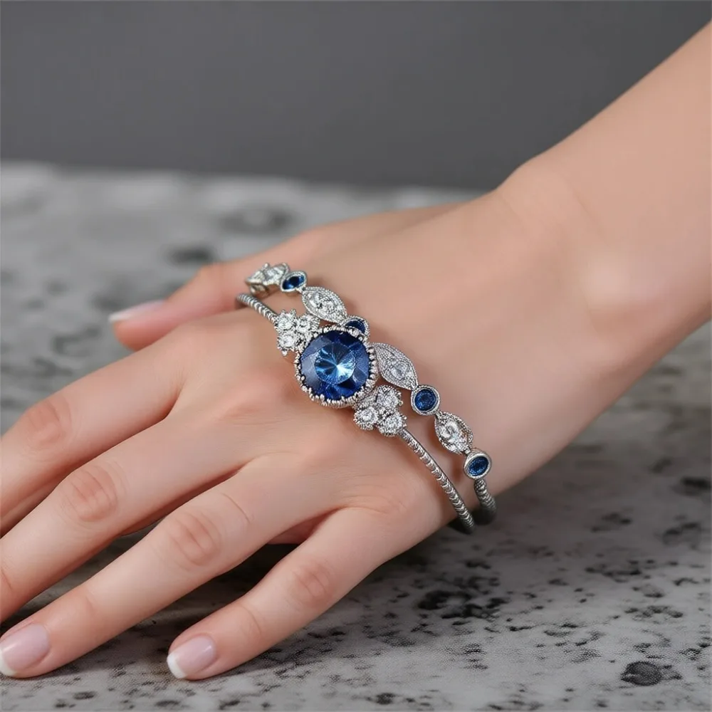 

Комплект из двух колец: обручальное и помолвочное кольца из стерлингового серебра 925 пробы с натуральным сапфиром и круглым фианитом для женщин