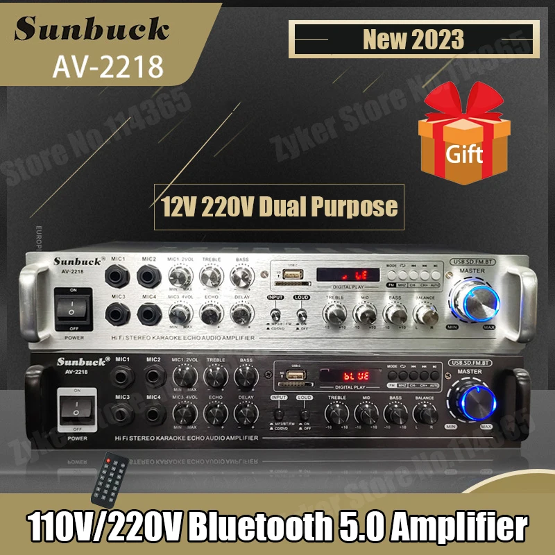 4000W Bluetooth Amplifiers Support 4 Way Microphone Input USB SD FM AUX Digital Audio Stereo Amplificador Speaker Remote Control