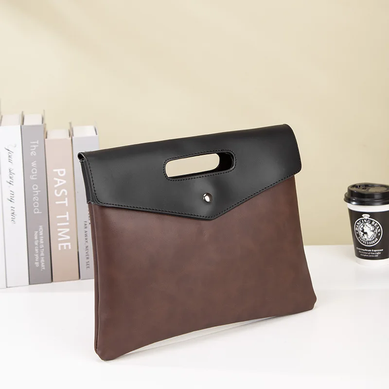 Picture 4: PU leather wear-resisting men's clamshell clasp hand grasp bag color collision thin flat file storage hand briefcase