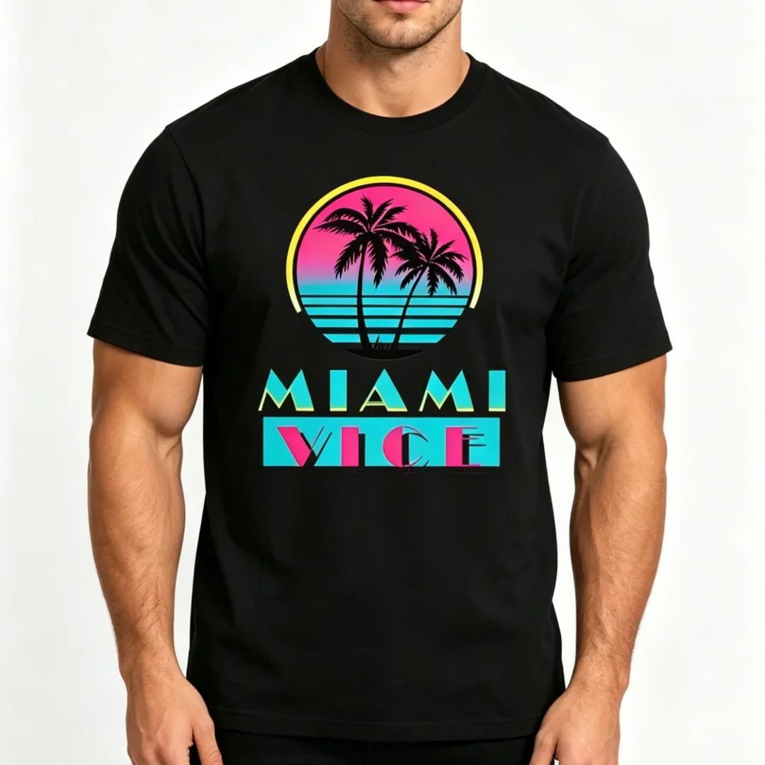 Modisches neues Palmen-T-Shirt für Herren, 80er-Jahre-Klassiker, tropischer Strand, Rundhalsausschnitt, kurzärmeliges Oberteil, lässige Sommer-Streetwear