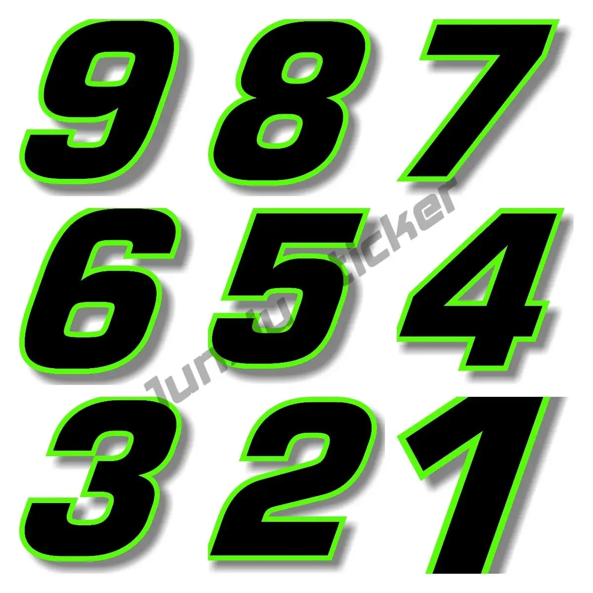 Number 0 1 2 3 4 5 6 7 8 9 Car Sticker Vinyl Decal Graphic Black Race with Green Border Motorcycle Surfboard Decoration