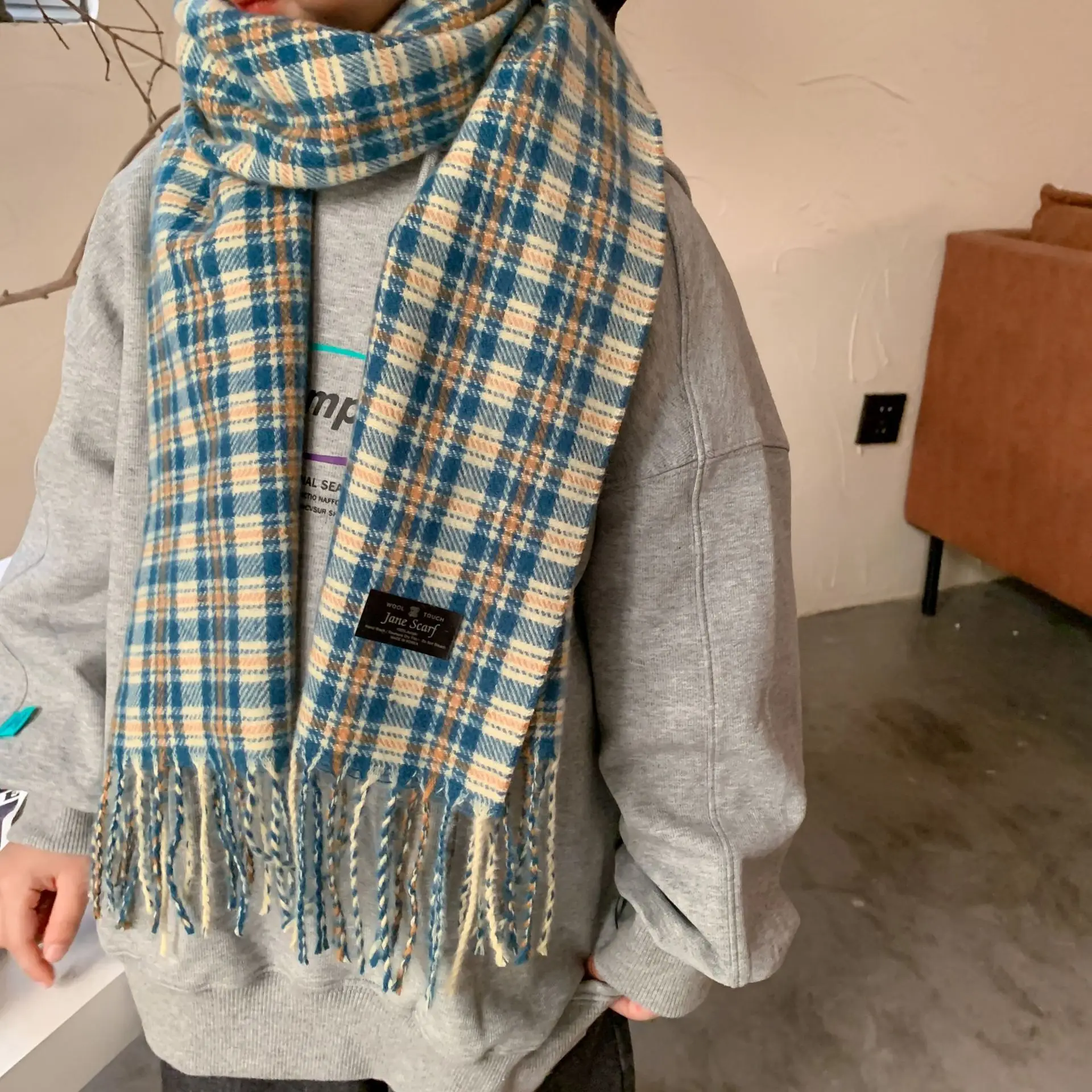 Japanese Korean Style Sweet Cute Plaid Children Scarf Autumn Winter Warm Boys Girls Knitted Wool Scarves