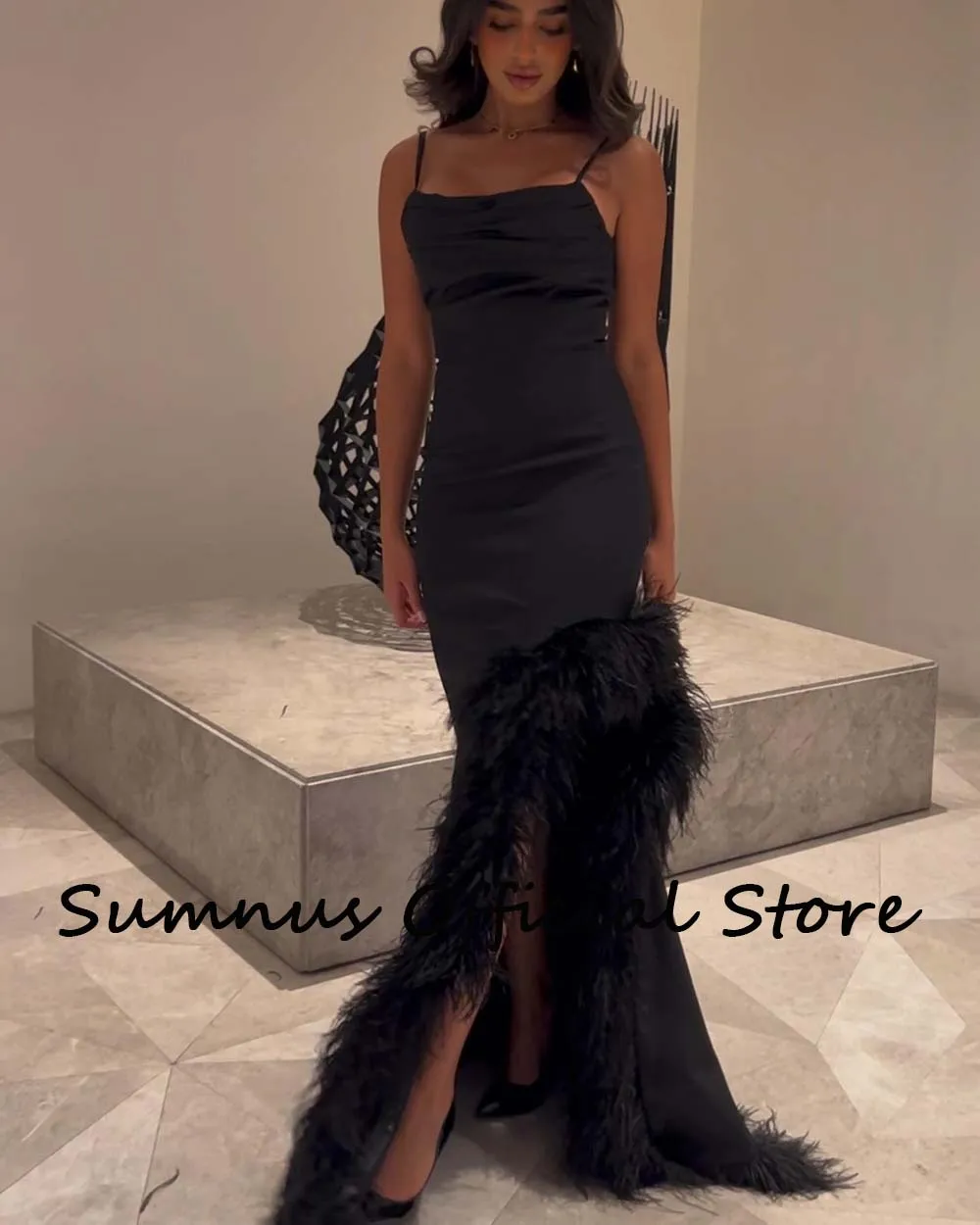 Sumnus Pena Preta Sereia Dubai Evening Party Dresses Alta Divisão Árabe Saudita Prom Party Vestidos Longo Celebrar Vestido Do Evento