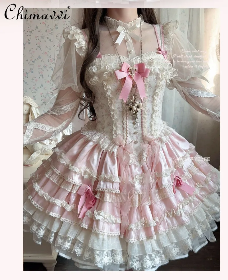 Vestido Lolita de estilo Ballet Original, novedad de 2026, Vestido corto de encaje de Hada dulce con bonito lazo, vestidos de princesa Lolita para fiesta de cumpleaños para mujer