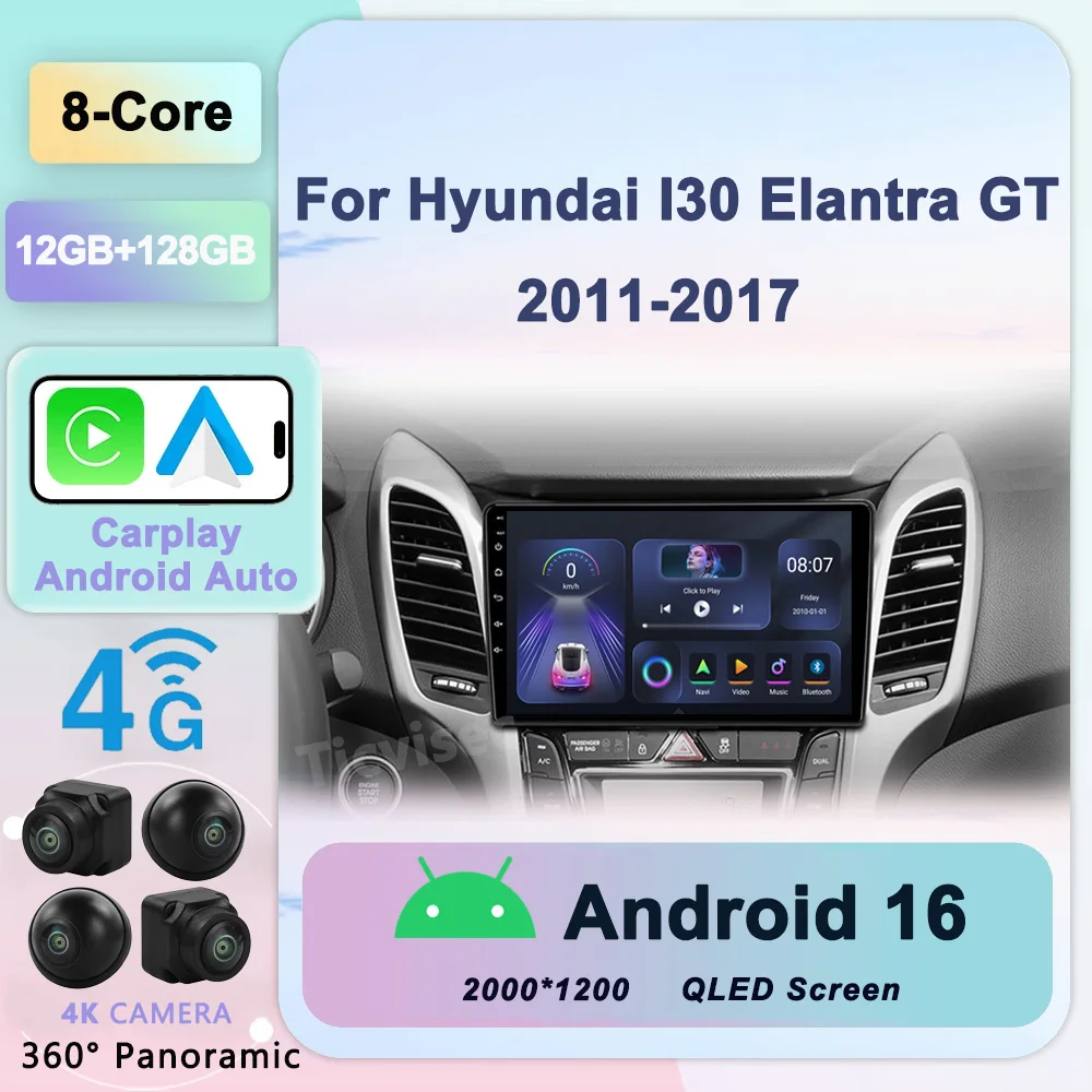 

Car Radio Android 13 Multimedia Player GPS For Hyundai I30 Elantra GT 2011-2017 Carplay Android auto DVR DSP 2 Din Stere